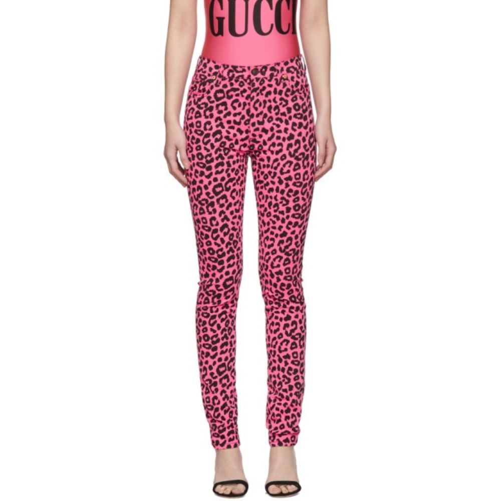 Gucci Pink Leopard Print Skinny Jeans